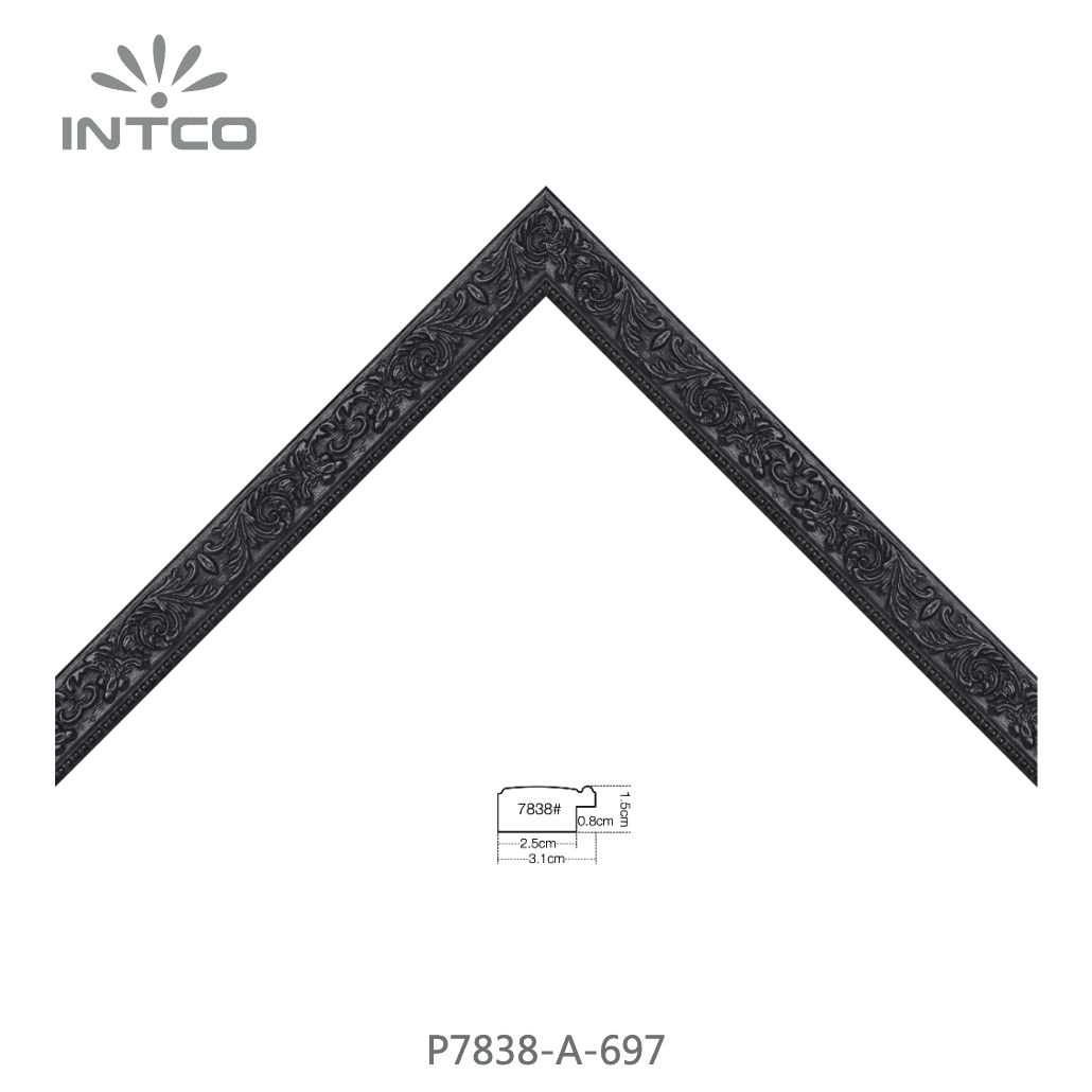 P7838-A-697 — 3.1cm ブラック PS ピクチャーフレーム・モールディング