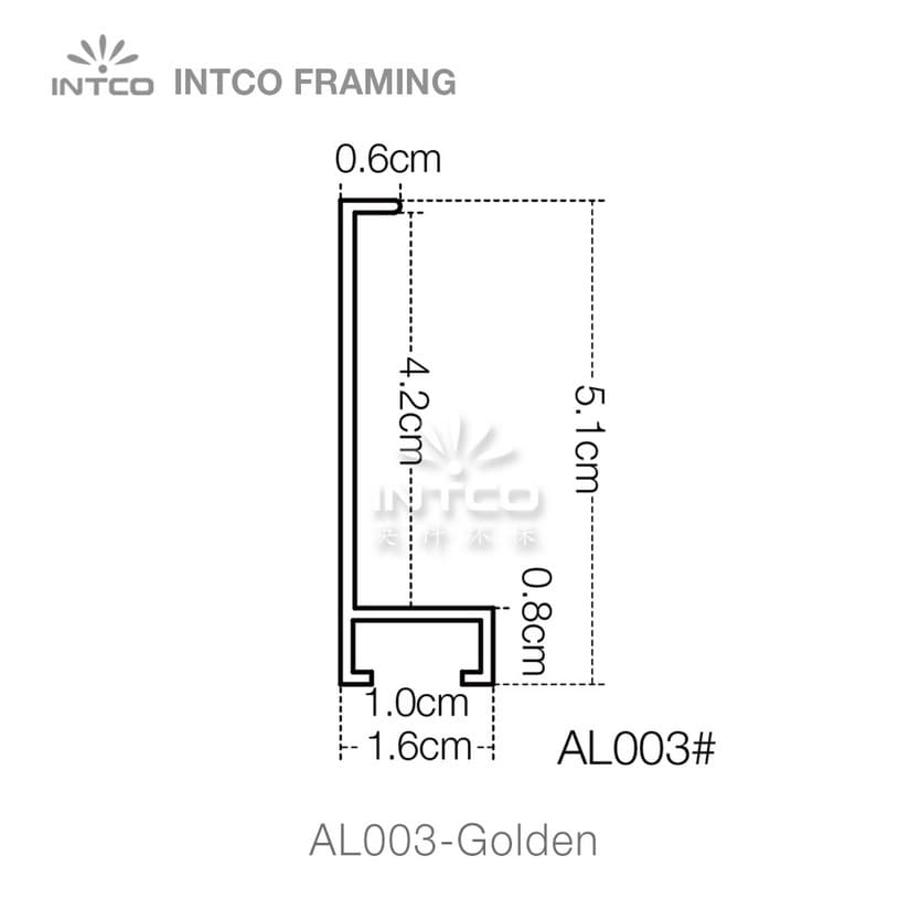 AL003-Golden — 1.6cm Gold Aluminum Bilderrahmenleiste
