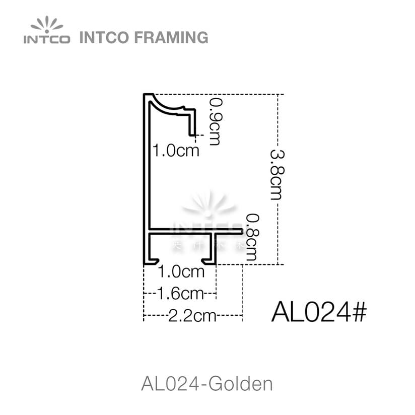 AL024-Golden — 2.2cm Gold Aluminum Bilderrahmenleiste